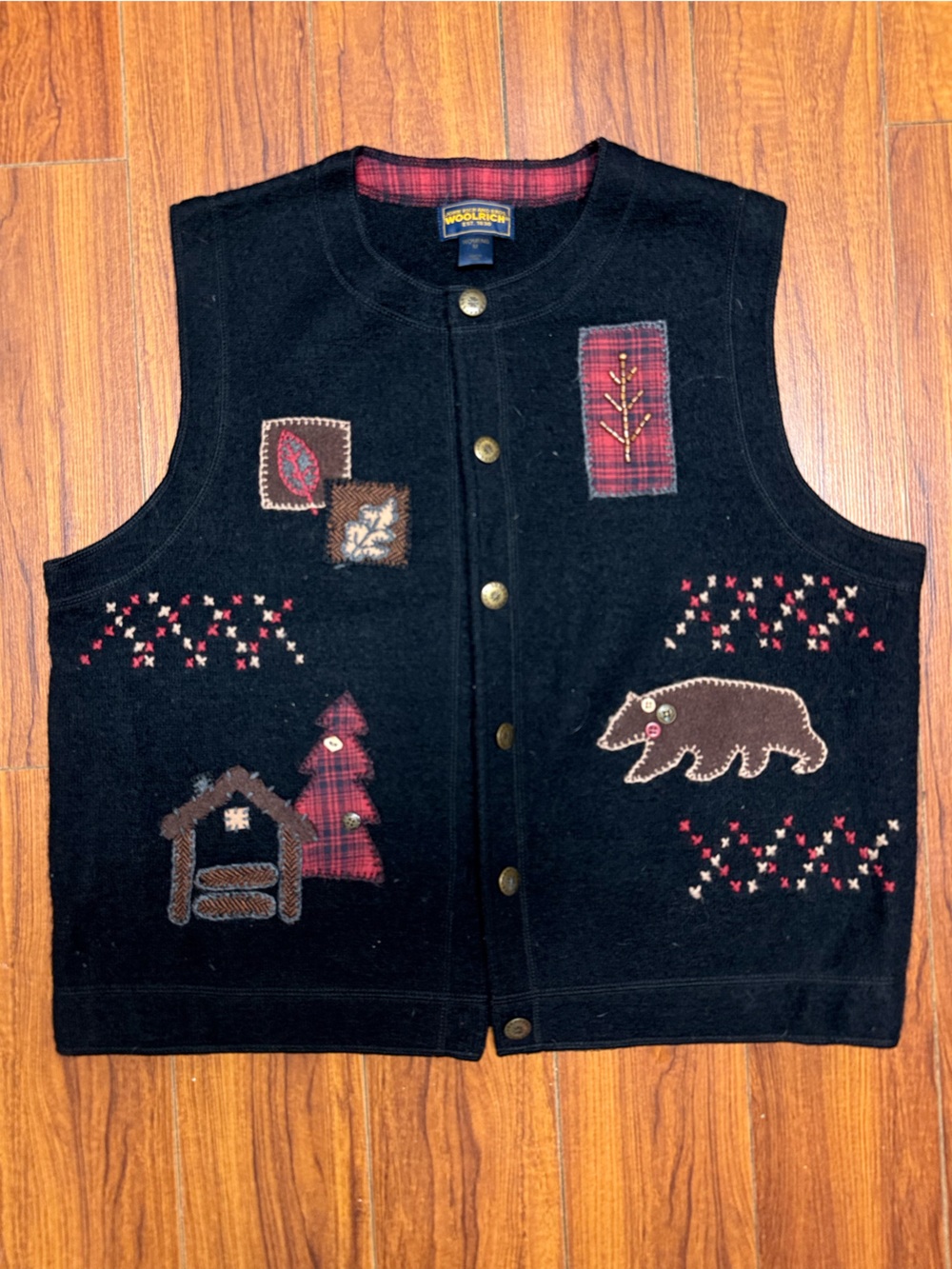 Woolrich Christmas/Winter sweater vest 100% wool womens M